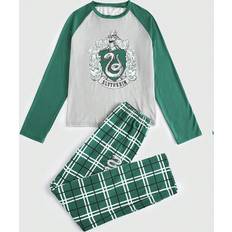 Multifärgade Pyjamasar Shein ROMWE Women's Letter & Snake Print Top And Plaid Pants Pajama Set
