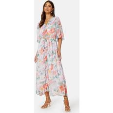 Blommiga - Långa klänningar - Rosa Bubbleroom Summer Luxe Frill Maxi Dress Pink Floral