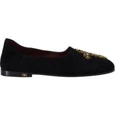 44 ½ Loafers Dolce & Gabbana Black Suede Gold Cross Slip On Loafers Shoes EU40.5/US7.5