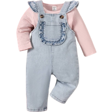 Övriga sets Barnkläder Shein Baby Ribbed Knit Tee & Ruffle Trim Overall Jumpsuit