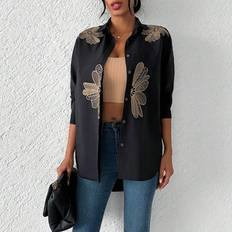 Shein Floral Embroidery Button Front Shirt