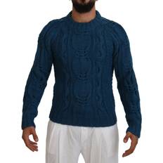 Dolce & Gabbana Herr - Stickad tröjor Dolce & Gabbana Blue Knitted Wool Alpaca Pullover Sweater IT46