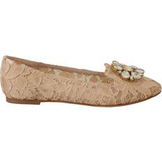 Dolce & Gabbana Ballerinaskor Dolce & Gabbana Beige Taormina Lace Crystals Ballet Flats Shoes EU36.5/US6