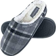 Dunlop Herr Innetofflor Dunlop Warm Plush Fleece Lined Slip on Mule Checked Plaid House Slippers Grey