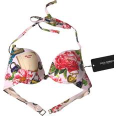 One Size Bikiniöverdelar Dolce & Gabbana Pink Floral Halter Beachwear Swimwear Bikini Top IT1