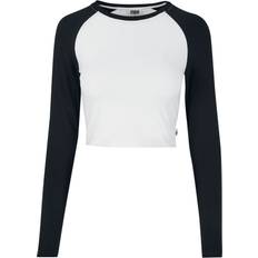Urban Classics Dam Skjortor Urban Classics Kvinna T-Shirt Organic Cropped Retro Baseball Longsleeve, White/Black