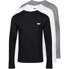 DKNY Herr T-shirts & Linnen DKNY Långärmad herrtopp med smal passform svart/vit/grå med rund hals och märkeslogotyp – 100% bomull supermjuka och bekväma myskläder, Svart/vit/grå