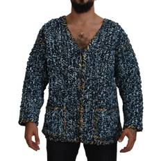 Herr - Skinn Koftor Dolce & Gabbana Blue Button Cardigan Fatto Mano Sweater