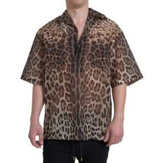 Dolce & Gabbana Herr Skjortor Dolce & Gabbana Brown Leopard Print Collared Men Top Shirt IT39