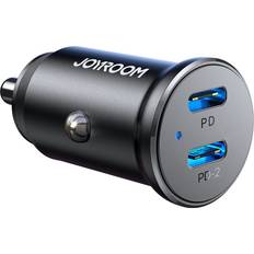 Joyroom Silver Mobiltillbehör Joyroom Mini Dual Port Billaddare USB-C PD 30W Svart