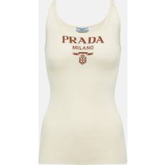 Prada Dam Linnen Prada Logo silk tank top white