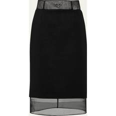 Prada Polyester Kläder Prada Wool And Crinoline Midi-skirt Black