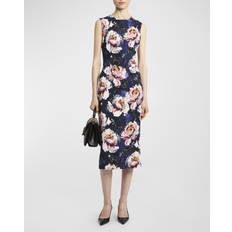 52 - Blommiga Klänningar Dolce & Gabbana Cady Sheath Dress With Peony Print Woman Dresses Print
