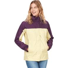 Marmot Lila Ytterkläder Marmot Kvinnor Wm's PreCip Eco Jacket, Lätt dunjacka, 700 Fill-Power, parkasjacka snygg vinterrock, vattenavvisande, vindtät, Wheat/Purple Fig