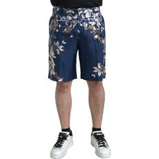 46 - Blommiga Byxor & Shorts Dolce & Gabbana Blue Floral Print Silk Men Bermuda Shorts IT48