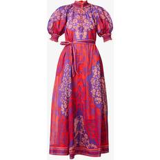 Blommiga - Långa klänningar - Röda Zimmermann Womens Purple/red Floral Raie High-neck Puff-sleeve Ramie Maxi Dress