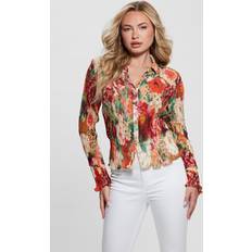 Guess Dam Blusar Guess Eco Vivenne Plisse Button-up Top Peony Animal Multi