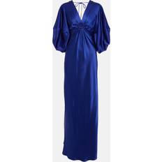 Stella McCartney Långa klänningar Stella McCartney Deep V-neck satin maxi dress blue