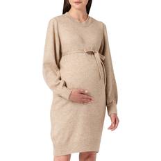 Miniklänningar Graviditet & Amning Mamalicious Knitted Maternity Dress Brown/Natural Melange (20017356)