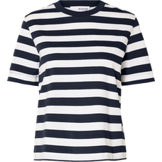 Selected Herr T-shirts & Linnen Selected Randig T-shirt Blå