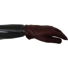 Dolce & Gabbana Handskar & Vantar Dolce & Gabbana Maroon Wrist Length Mitten Leather Gloves
