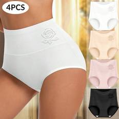 Shein Dam Underkläder Shein 4pcs/Set Women'S High Waist Triangle Panties, Everyday Comfortable Rose Print Underwear