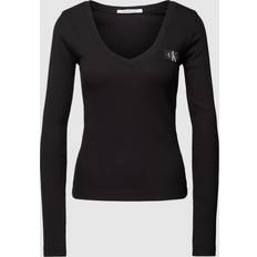 Calvin Klein Dam - Elastan/Lycra/Spandex T-shirts Calvin Klein Long Sleeve V-Neck T-shirt Black