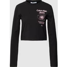 Calvin Klein Dam - Ekologiskt material T-shirts & Linnen Calvin Klein Cropped Long Sleeve Logo T-shirt BLACK