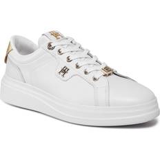 Tommy Hilfiger Dam Sneakers Tommy Hilfiger Leather TH Monogram Court Trainers WHITE/GOLD