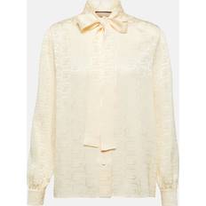 Gucci Silke/Siden Blusar Gucci Bow-detailed GG silk jacquard blouse beige XS-S