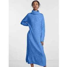 Enfärgade - Långa klänningar - XL Pieces – Blå tröjklänning maxilängd med polokrage