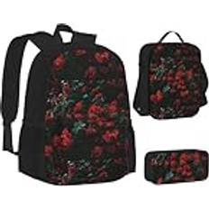 WURTON Explosion Fireworks Print Backpack Set - Red/Black Rose