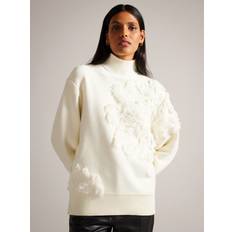 Ted Baker Tröjor Ted Baker Chalayy Fringed Jacquard Placement Sweater, Ivory