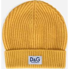 Dolce & Gabbana Herr Mössor Dolce & Gabbana Knit cashmere hat with D&G patch wheat_yellow one