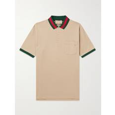 Gucci Pikétröjor Gucci Logo-Embroidered Stretch-Cotton Piqué Polo Shirt Men Neutrals