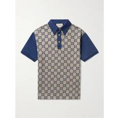 Gucci Pikétröjor Gucci Panelled Cotton-Jersey and Logo-Jacquard Silk-Blend Polo Shirt Men Blue