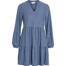 Enfärgade Klänningar Vila Long Sleeved Knee Length Dress - Coronet Blue