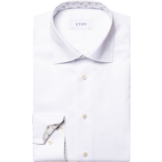 Eton Flanellskjortor - XL Eton Vit Signature Twill-skjorta med blommönstrade detaljer
