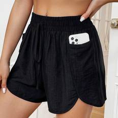 Shein Byxor & Shorts Shein Ladies' Black Irregular Hem Casual Shorts With Pockets