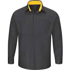 Red Kap Men's Long Sleeve Performance Plus Shop Shirt with OilBlok Technology, Charcoal with Yellow Mesh, 4X-Large