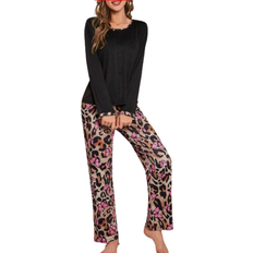 Shein Women's Leopard Print & Butterfly Patterned Pajamas Set