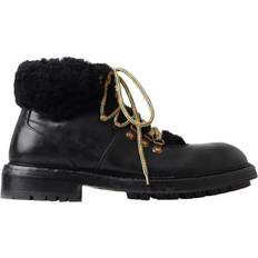 Dolce & Gabbana Snörkängor Dolce & Gabbana Black Leather Bernini Shearling Boots Shoes EU43/US10