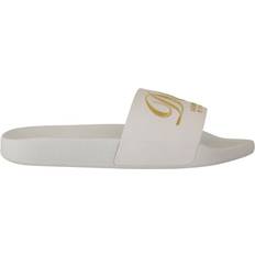 Dolce & Gabbana Herr Slides Dolce & Gabbana White Leather Luxury Hotel Slides Sandals Shoes EU40/US7