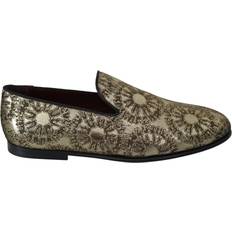 Dolce & Gabbana Loafers Dolce & Gabbana Gold Jacquard Flats Mens Loafers Shoes EU42.5/US9.5