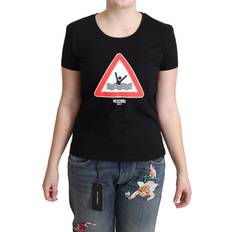Moschino Dam Kläder Moschino Black Cotton Swim Graphic Triangle Print Women's T-shirt