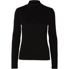 Dam - Svarta - Viskos T-shirts Selected Textured High Neck Knitted Top - Black