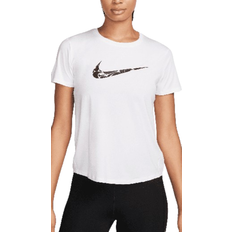 Nike Dam - Elastan/Lycra/Spandex - Vita T-shirts Nike One Swoosh Women's Dri-FIT Short-Sleeve Running Top - White/Black
