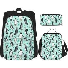 WURTON School Backpack 3-in-1 Book Bag Set - Cute Penguins