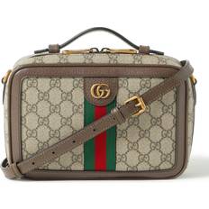 Gucci Bruna - Skinn Axelremsväskor Gucci Ophidia Small Leather-Trimmed Monogrammed Coated-Canvas Shoulder Bag Men Brown