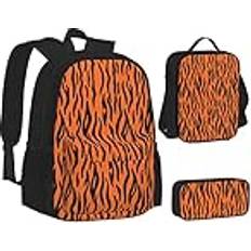 WURTON amerikansk fotboll tryck ryggsäck skola bokväskor set lunchväska pennfodral skola ryggsäckar flickor pojkar, Tigerränder orange mönster, En storlek